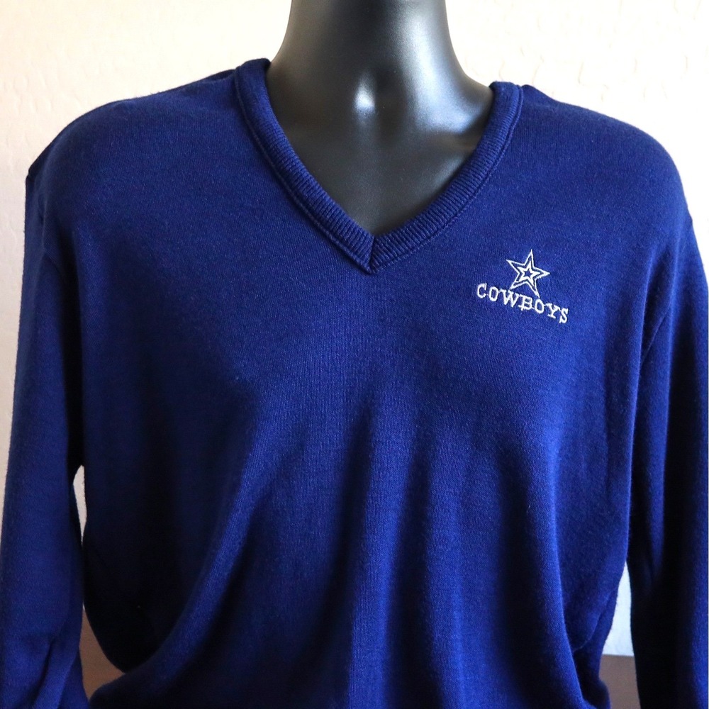 Vintage Dallas Cowboys V-Neck Sweater Men's L Made in USA 80s 90s NFL Garan Blue